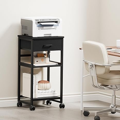 3-Tier Rolling Printer Stand with Storage & Wheels - Under Desk Mobile Cart for Home Office