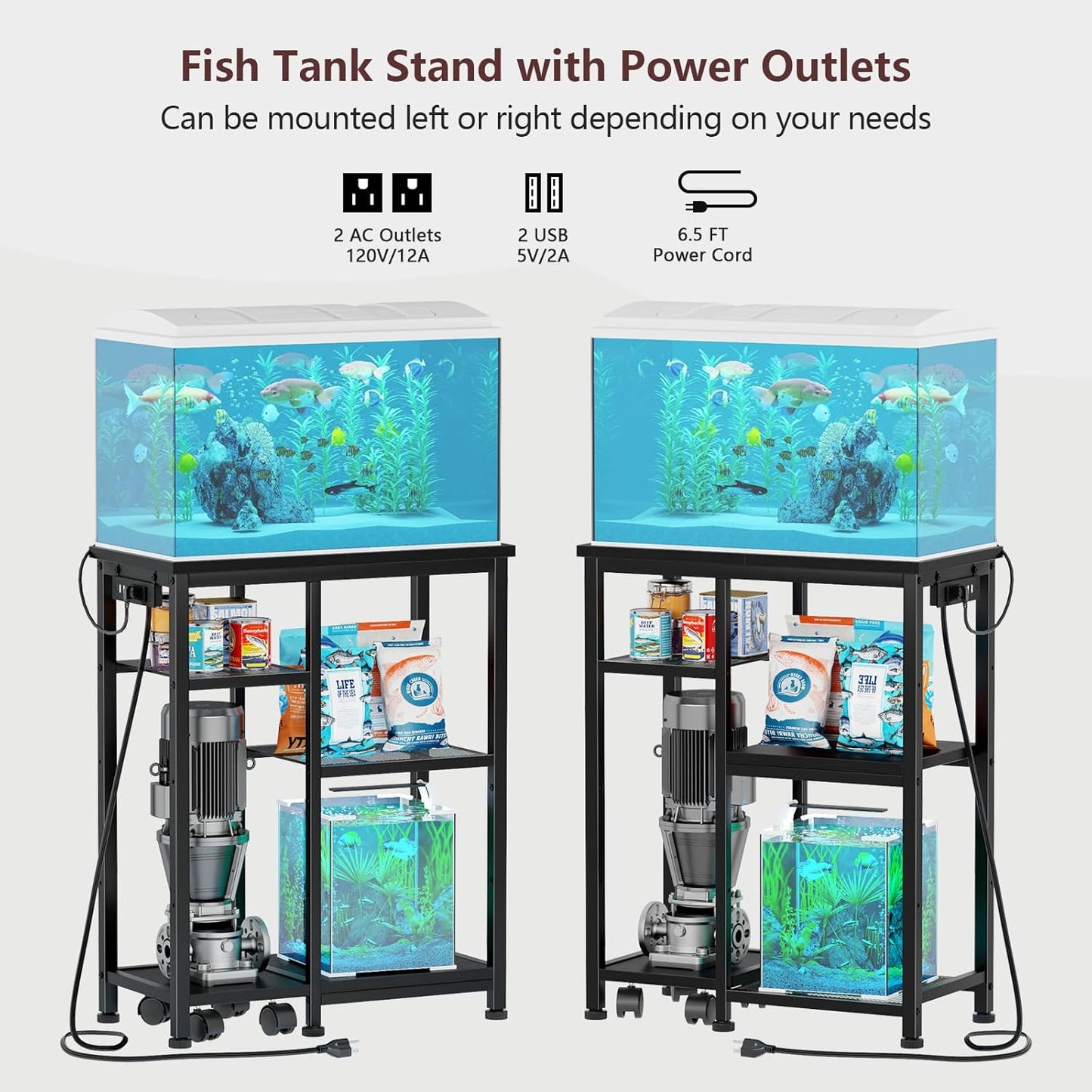 3-Tier Aquarium Stand with Power Outlet - 200LBS Rolling, 10-20 Gal, Terrarium/Reptile