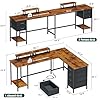 66" L Shaped Desk with Power Outlets - 4 Drawers, 2 Monitor Stands | Office & Gaming for 2