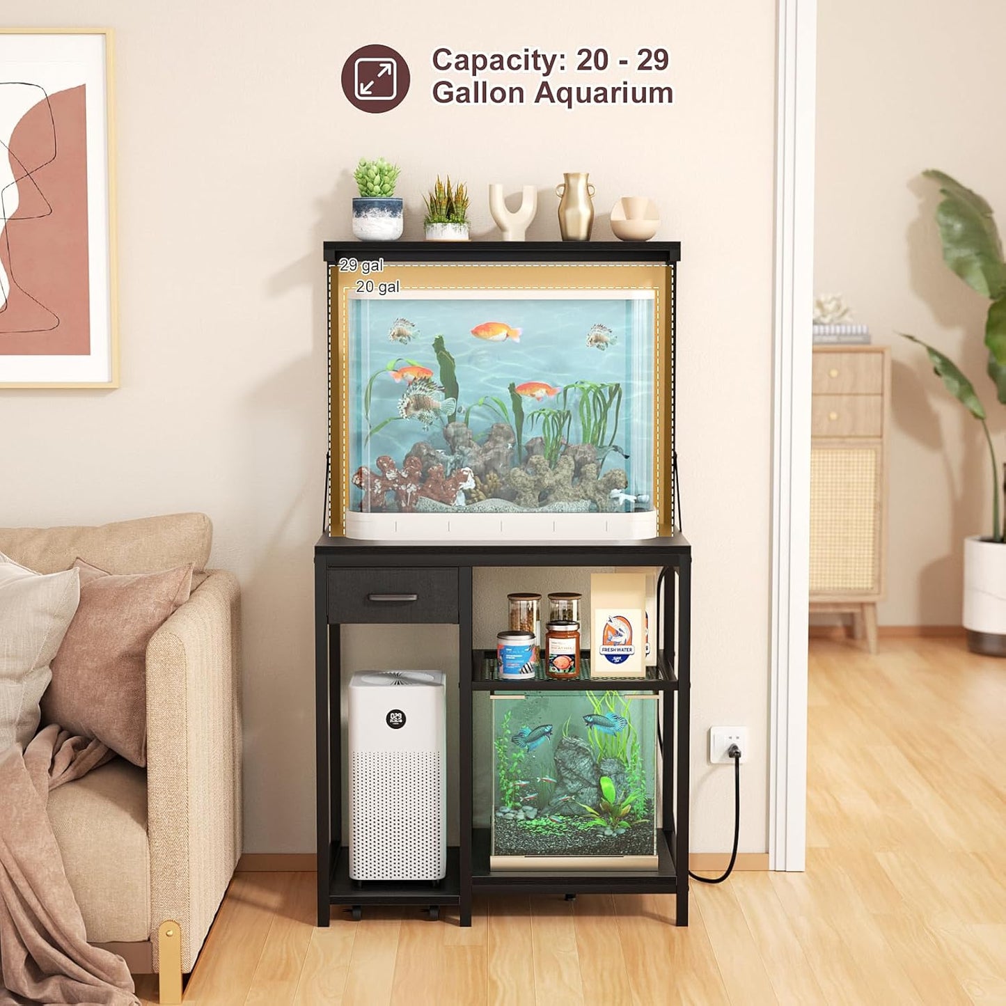 20-29G Aquarium Stand with Power Outlet & Adjustable Shelves | 400LB Capacity