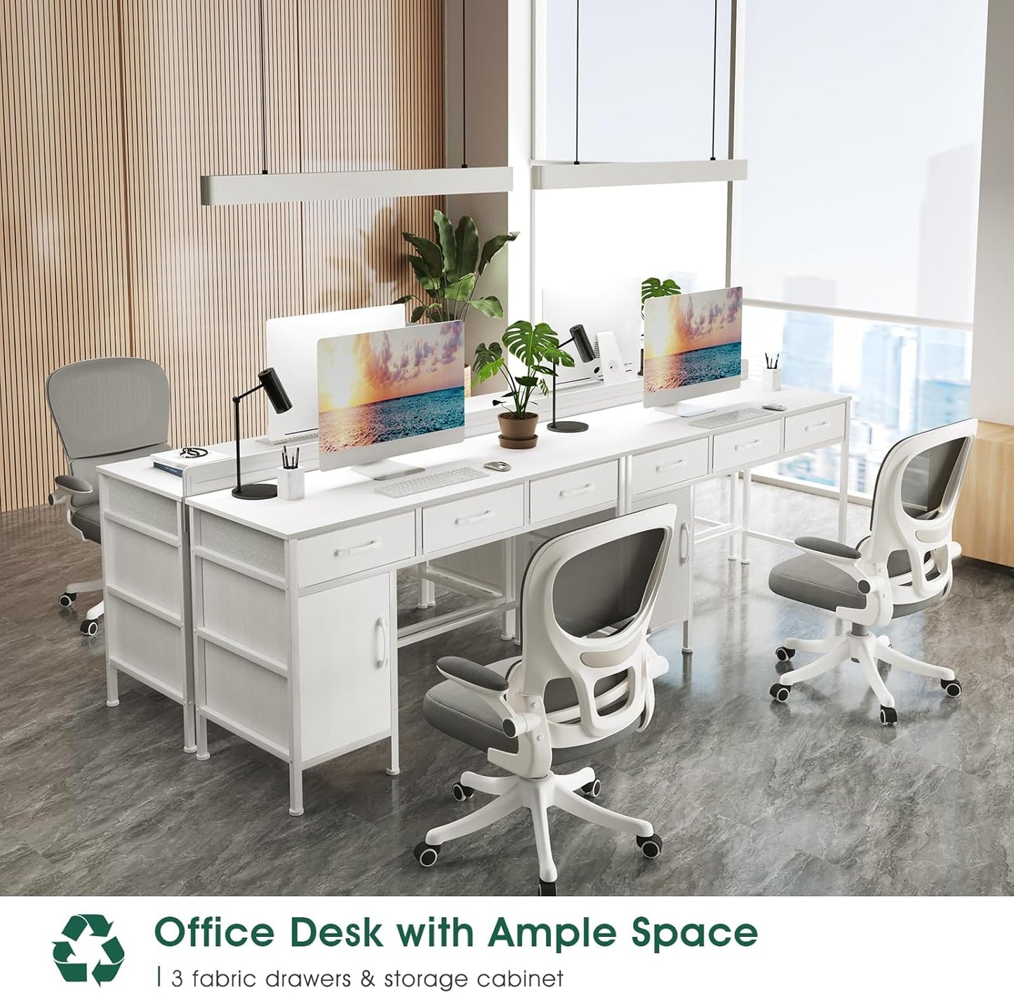 47" Home Office Desk Storage Cabinet & 3 Fabric Drawers - Study Computer Table for Bedroom