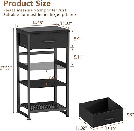 3-Tier Rolling Printer Stand with Storage & Wheels - Under Desk Mobile Cart for Home Office