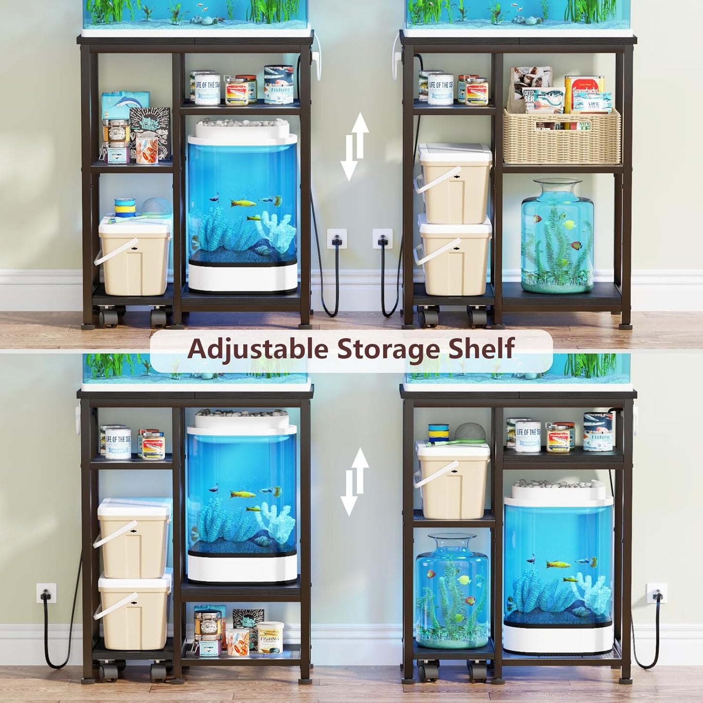 3-Tier Aquarium Stand with Power Outlet - 200LBS Rolling, 10-20 Gal, Terrarium/Reptile