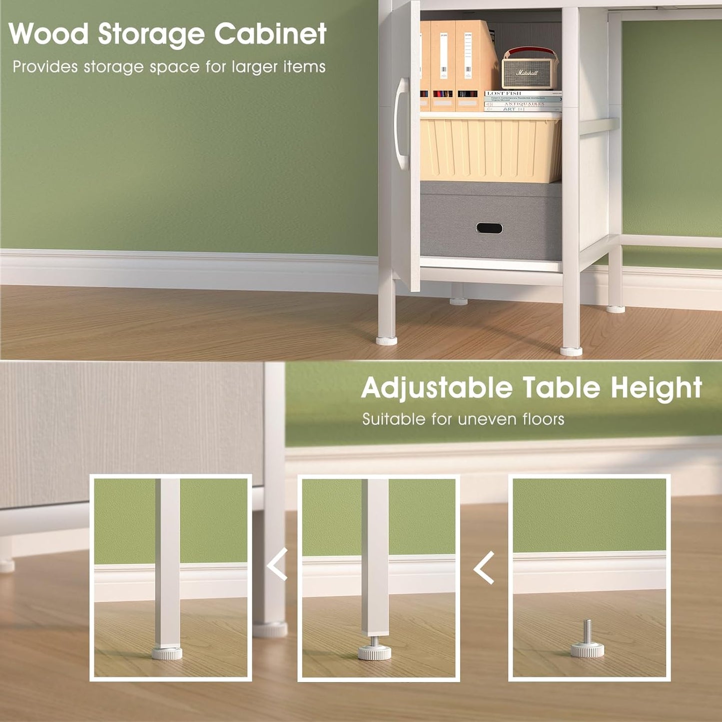 47" Home Office Desk Storage Cabinet & 3 Fabric Drawers - Study Computer Table for Bedroom