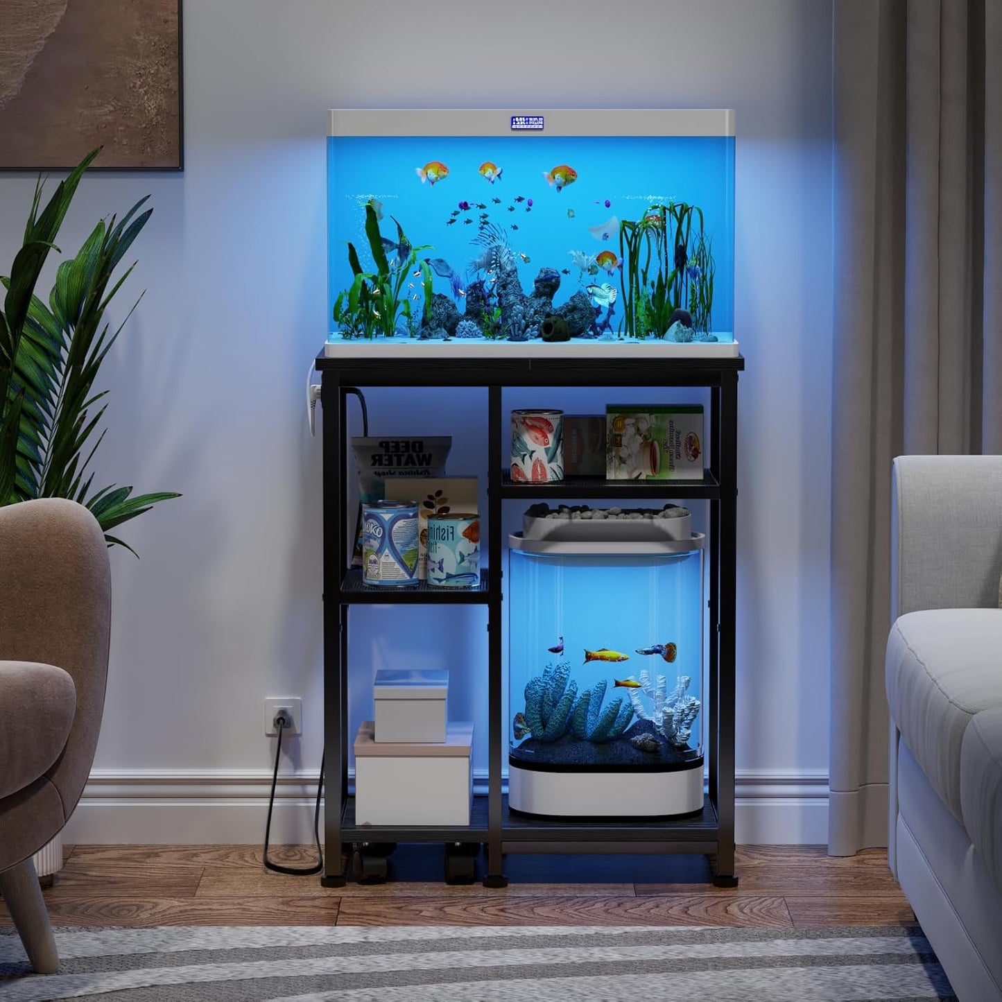 3-Tier Aquarium Stand with Power Outlet - 200LBS Rolling, 10-20 Gal, Terrarium/Reptile