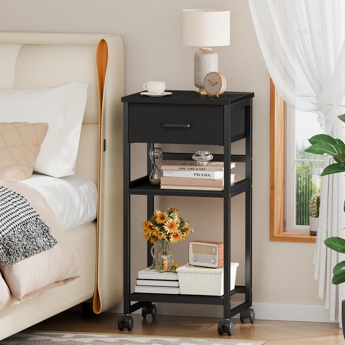 3-Tier Rolling Printer Stand with Storage & Wheels - Under Desk Mobile Cart for Home Office