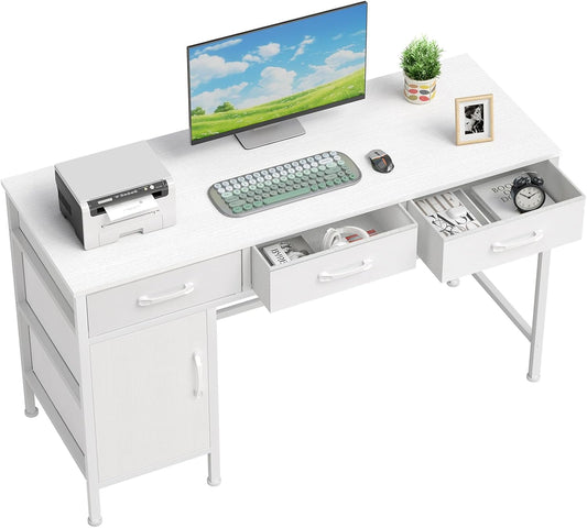 47" Home Office Desk Storage Cabinet & 3 Fabric Drawers - Study Computer Table for Bedroom