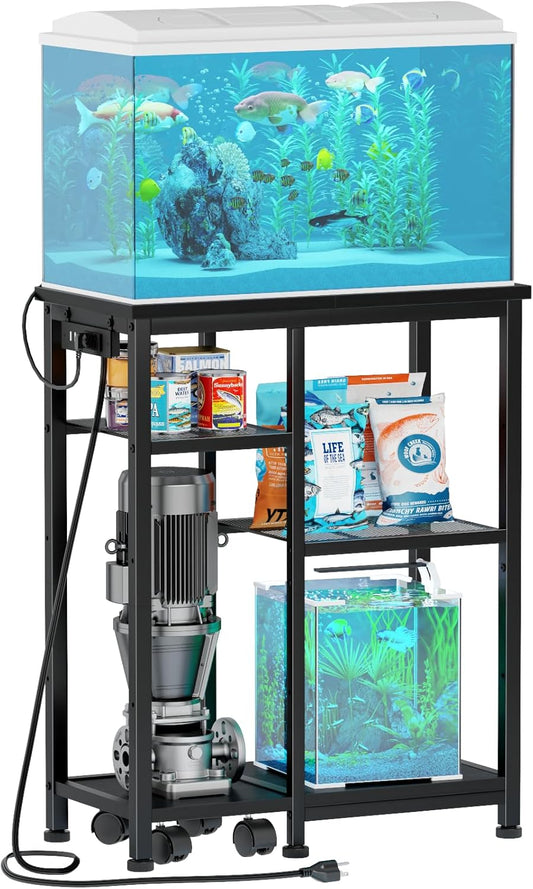 3-Tier Aquarium Stand with Power Outlet - 200LBS Rolling, 10-20 Gal, Terrarium/Reptile