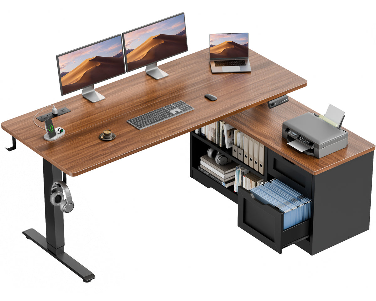 Korfile
 55"
 L
 Standing
 Desk
 with
 Storage
 Drawers,
 Memory
 Preset,
 Outlets