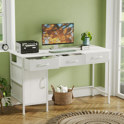 47" Home Office Desk Storage Cabinet & 3 Fabric Drawers - Study Computer Table for Bedroom