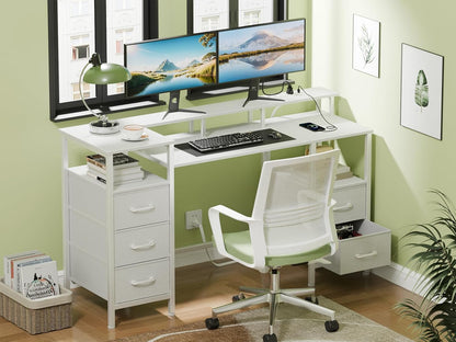 47" Gaming Desk with Power Outlets & RGB Lights - 5 Reversible Fabric Drawers for Office & Gaming
