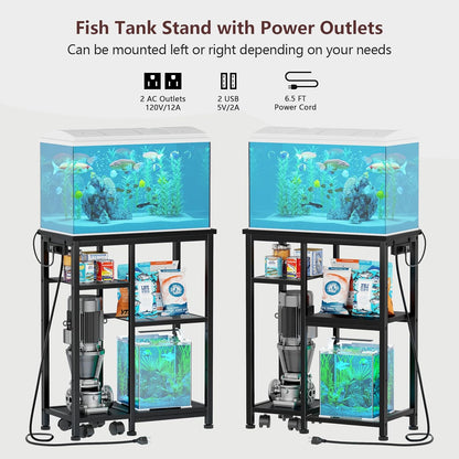 3-Tier Aquarium Stand with Power Outlet - 200LBS Rolling, 10-20 Gal, Terrarium/Reptile