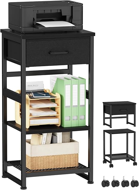 3-Tier Rolling Printer Stand with Storage & Wheels - Under Desk Mobile Cart for Home Office