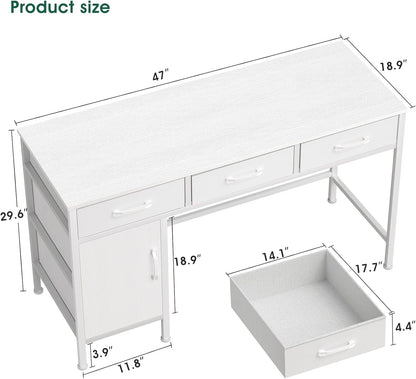 47" Home Office Desk Storage Cabinet & 3 Fabric Drawers - Study Computer Table for Bedroom