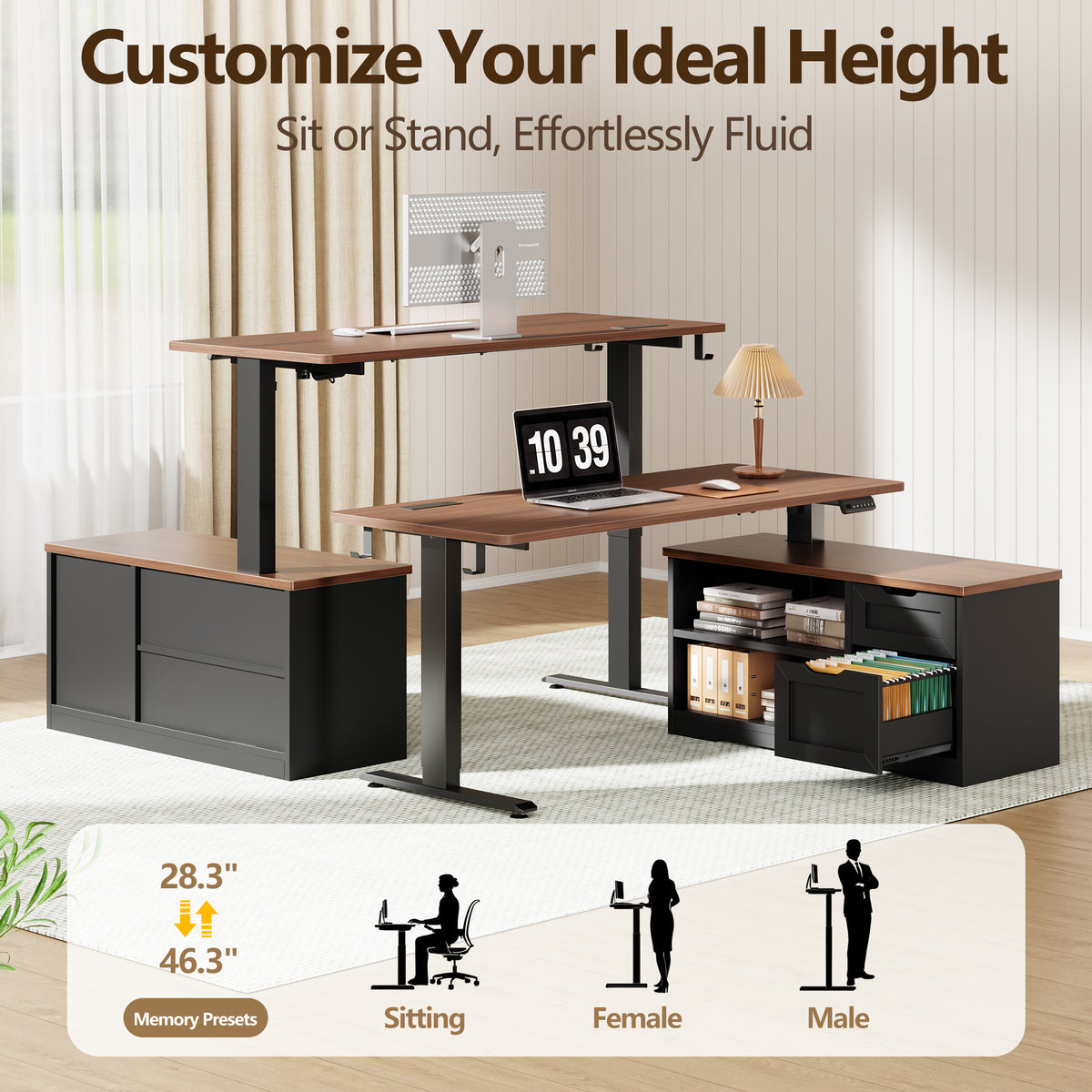 Korfile
 55"
 L
 Standing
 Desk
 with
 Storage
 Drawers,
 Memory
 Preset,
 Outlets