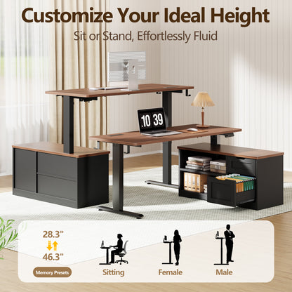 Korfile
 55"
 L
 Standing
 Desk
 with
 Storage
 Drawers,
 Memory
 Preset,
 Outlets