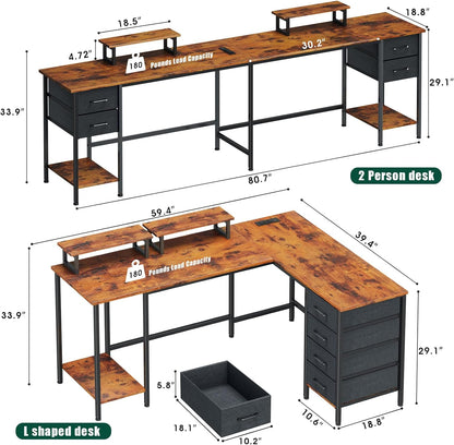 59" L-Shaped Gaming Desk - 4 Drawers, Power Outlets | Dual Monitor Office & Gaming Desk