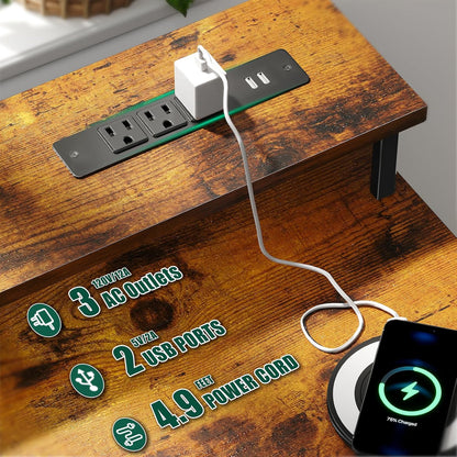 Korfile 55 Inch Gaming Desk with Power Outlets and LED Lights, Reversible Computer Desk with 5 Fabric Storage Drawers, Home Office Desk with Monitor Stand for Working Writing Study, Rustic Brown