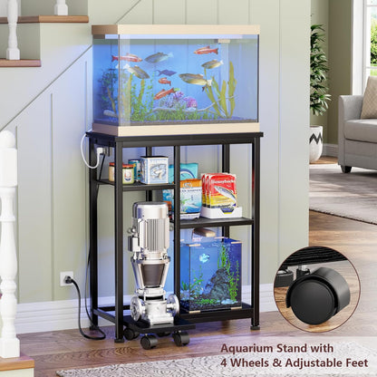 3-Tier Aquarium Stand with Power Outlet - 200LBS Rolling, 10-20 Gal, Terrarium/Reptile