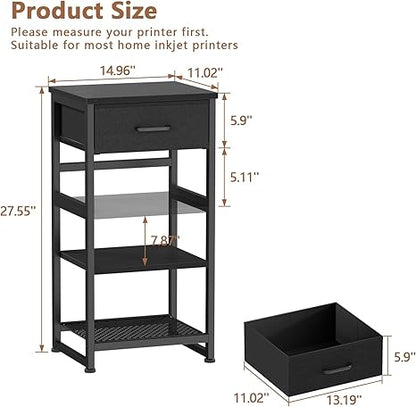 3-Tier Rolling Printer Stand with Storage & Wheels - Under Desk Mobile Cart for Home Office