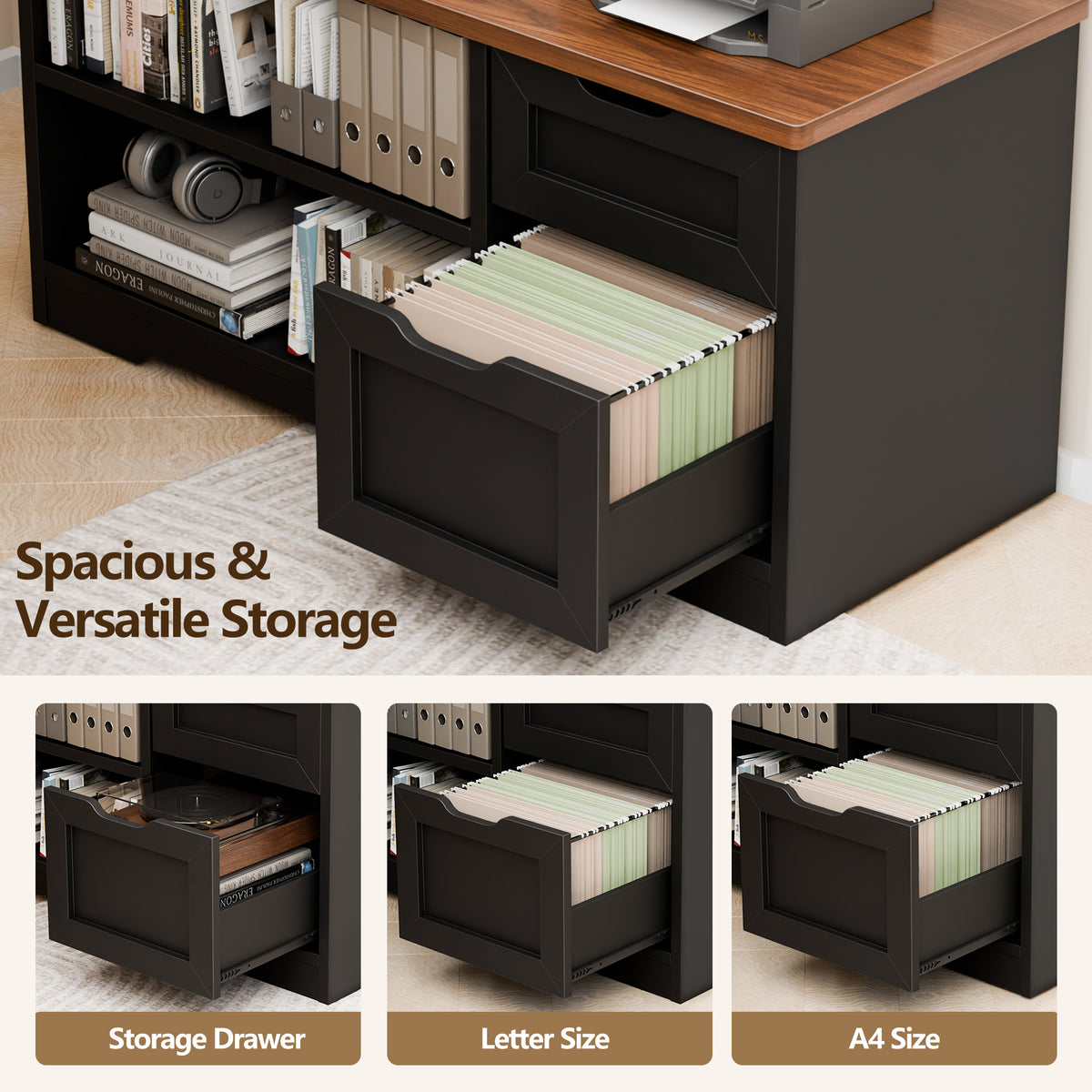 Korfile
 55"
 L
 Standing
 Desk
 with
 Storage
 Drawers,
 Memory
 Preset,
 Outlets