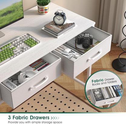 47" Home Office Desk Storage Cabinet & 3 Fabric Drawers - Study Computer Table for Bedroom