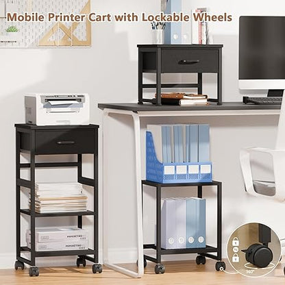 3-Tier Rolling Printer Stand with Storage & Wheels - Under Desk Mobile Cart for Home Office