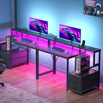 Korfile 47 inch Gaming Desk with Power Outlets & Storage Shelves, Reversible Computer Gaming Desk with Fabric Drawers and Monitor Stand, Corner Gaming Table for Home Office, Work, Writing, Gaming
