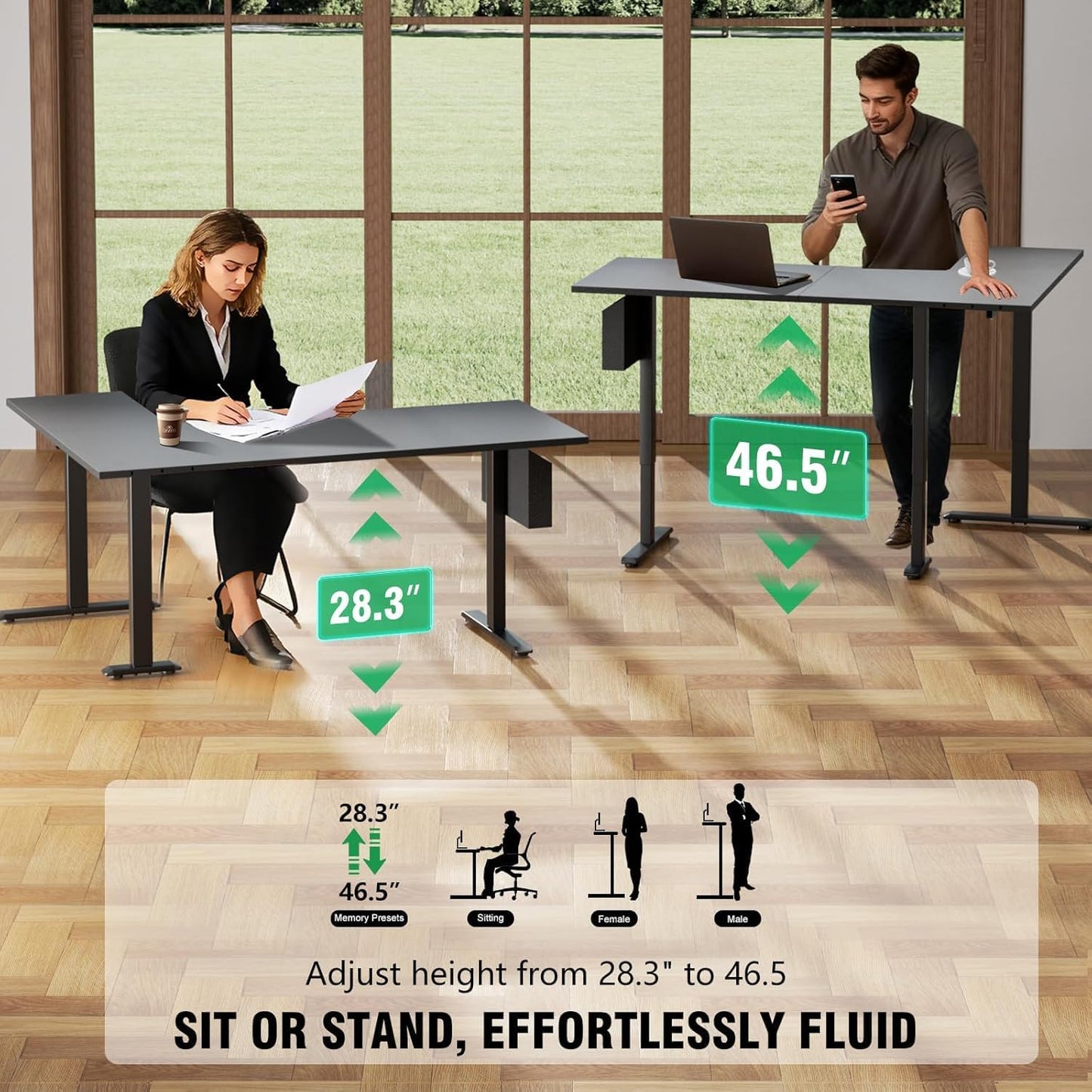 Korfile L Shaped Electric Standing Desk,63 Inch Adjustable Height Sit to Stand Corner Desk with Memory Presets, Reversible Computer Table for Home Office, Work and Study, Black