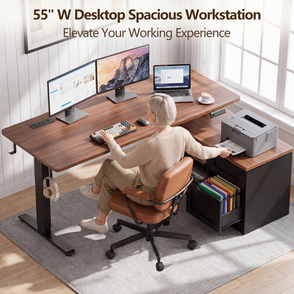 Korfile
 55"
 L
 Standing
 Desk
 with
 Storage
 Drawers,
 Memory
 Preset,
 Outlets
