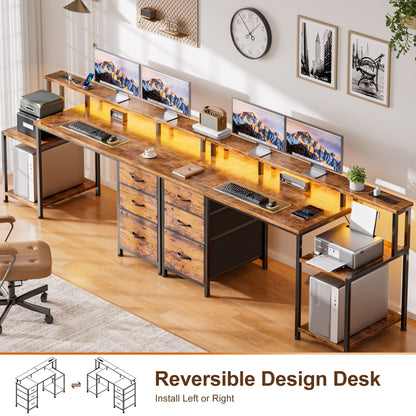 Korfile 55 Inch Computer Desk with Power Outlets, Home Office Desk with 3 Adjustable Storage Drawers & Monitor Stands, Gaming Table for Bedroom, Rustic Brown