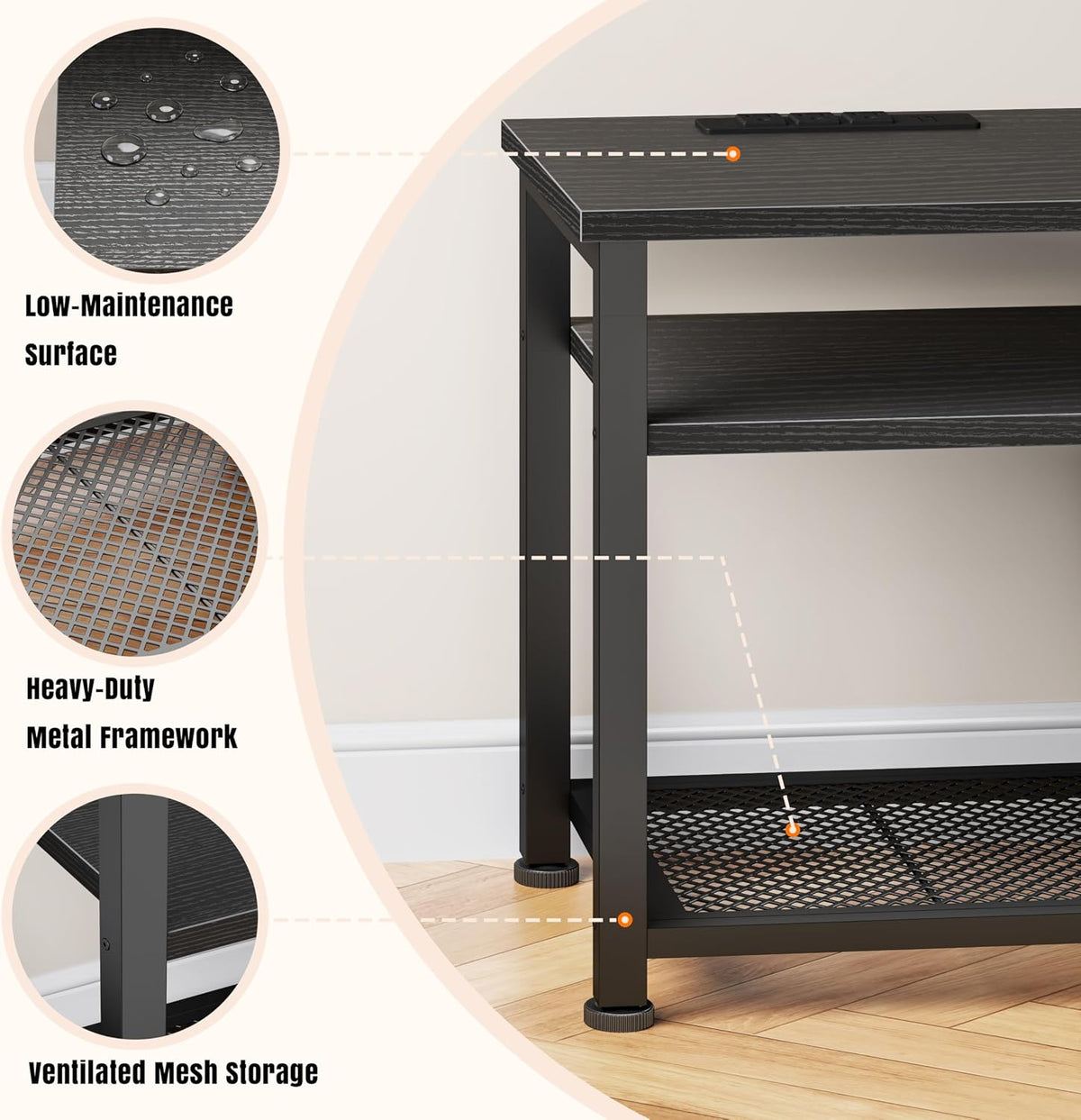 Korfile TV Stand for 70/75/80 inch TV, 71 in Entertainment Center with LED Lights and Power Outlets, TV Console Table with Open Shelves for Living Room and Bedroom, Black