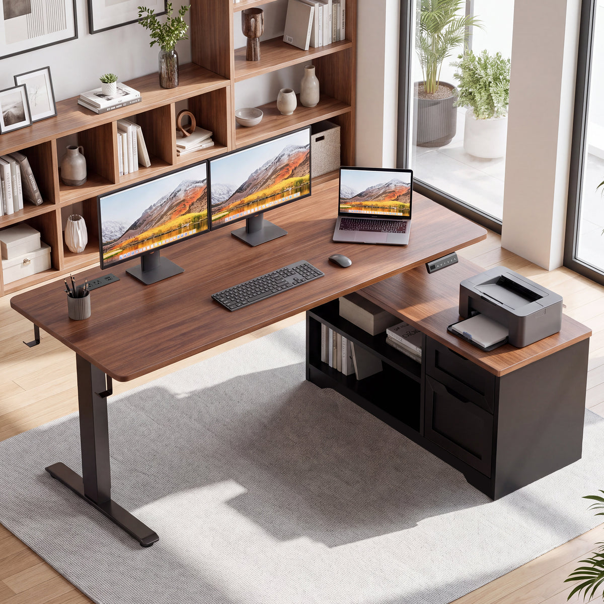 Korfile
 55"
 L
 Standing
 Desk
 with
 Storage
 Drawers,
 Memory
 Preset,
 Outlets