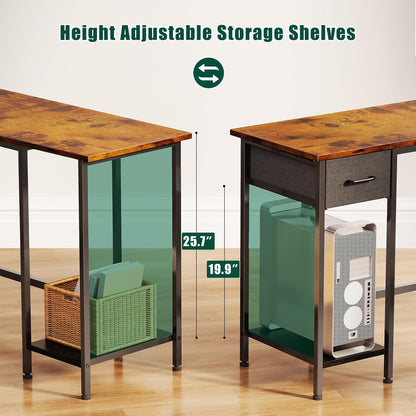 66" L Shaped Desk with Power Outlets - 4 Drawers, 2 Monitor Stands | Office & Gaming for 2