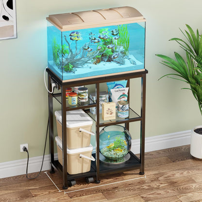 3-Tier Aquarium Stand with Power Outlet - 200LBS Rolling, 10-20 Gal, Terrarium/Reptile
