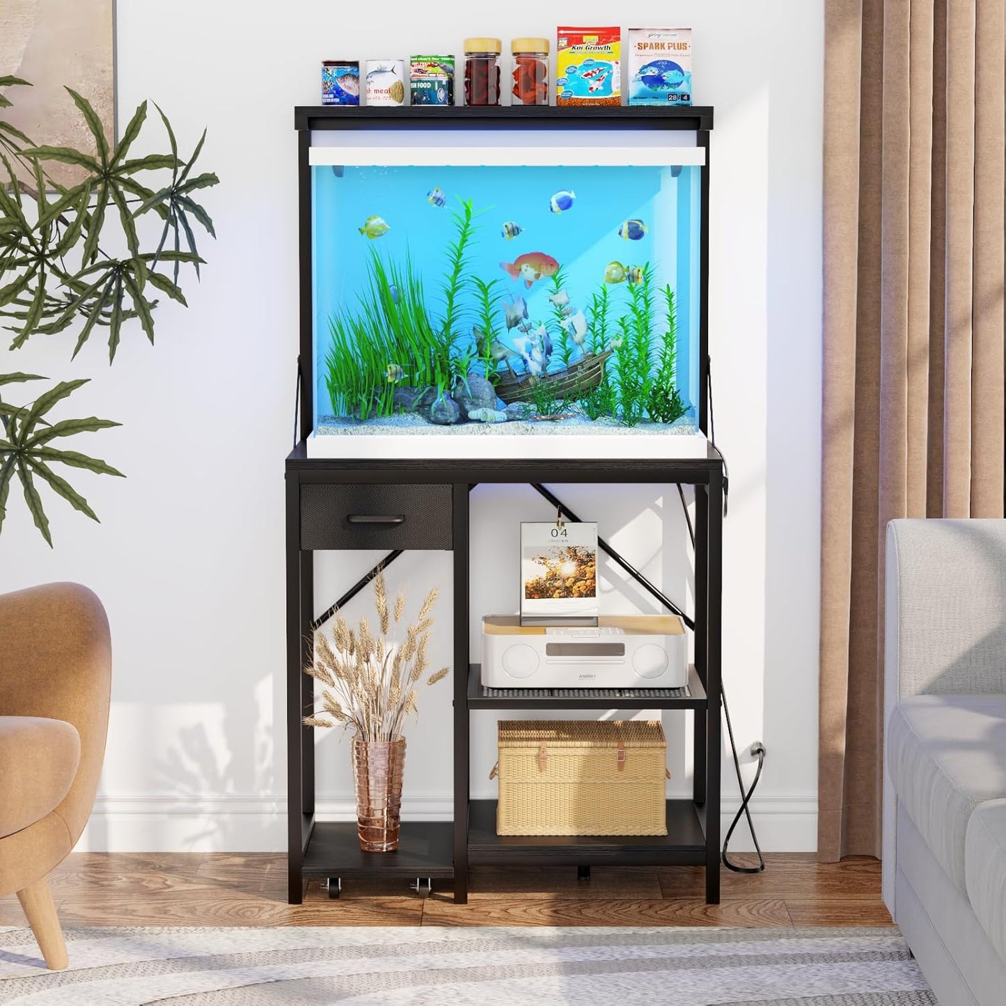 20-29G Aquarium Stand with Power Outlet & Adjustable Shelves | 400LB Capacity
