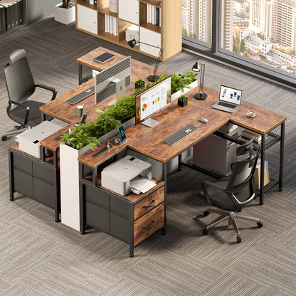 Korfile 49 Inch L Shaped Gaming Desk with Power Outlets, Rustic Brown
