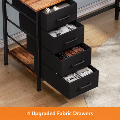 Korfile 59 Inch Brown L Shaped Computer Desk with Charging Station Two Person Gaming Desk 4 Drawers 2 Monitor Stands Home Office Corner Workstation