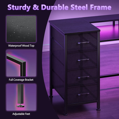 Korfile 55 Inch Gaming Computer Desk with Power Outlets,LED,5 Drawers,Black
