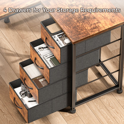 Korfile 43 Inch L Shaped Computer Desk with Power Outlets & Drawers, Rustic Brown