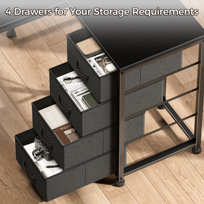 Korfile 53 Inch L Shaped Computer Desk with Power Outlets & Drawers, Black