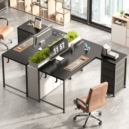 Korfile 43 Inch L Shaped Computer Desk with Power Outlets & Drawers, Black