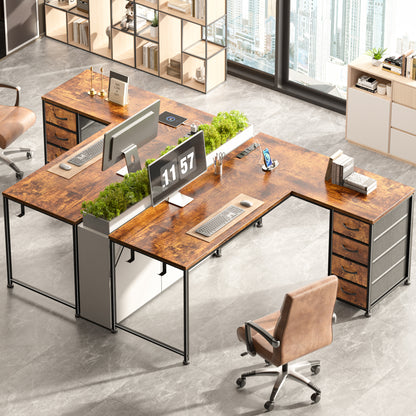 Korfile 53 Inch L Shaped Computer Desk with Power Outlets & Drawers, Rustic Brown
