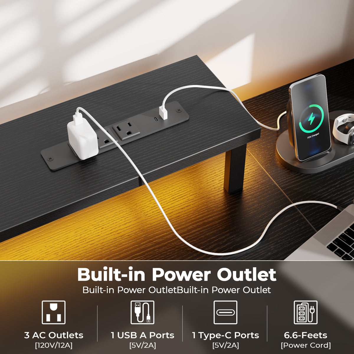 Korfile 48" Computer Desk with Power Outlets, LED, Side Hooks, CPU Stand
| 220-lb Load Capacity, Zero Wobble, Reversible Home Office Desk with Monitor Stand, Storage Shelves for Bedroom, Study Room