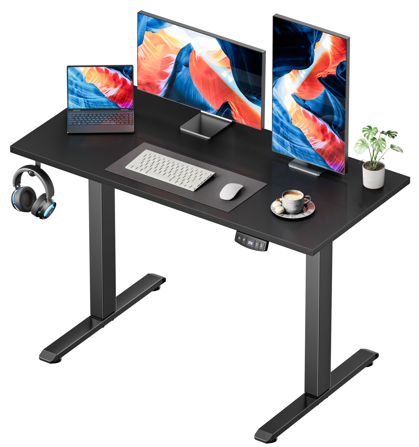 Black Electric Standing Desk, Sit to Stand Up Computer Desk with Storage Bag, Height Adjustable