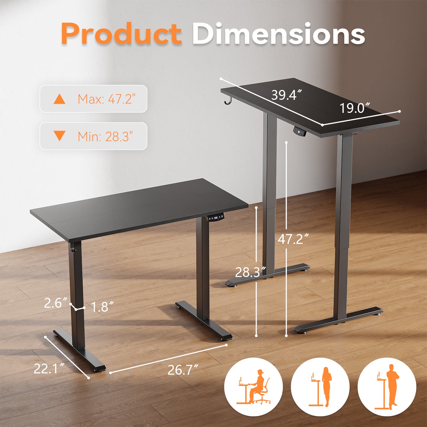 Black Electric Standing Desk, Sit to Stand Up Computer Desk with Storage Bag, Height Adjustable