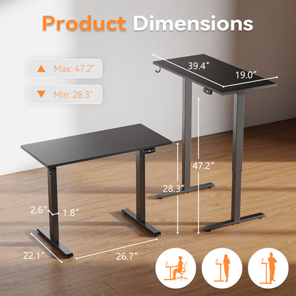 Black Electric Standing Desk, Sit to Stand Up Computer Desk with Storage Bag, Height Adjustable