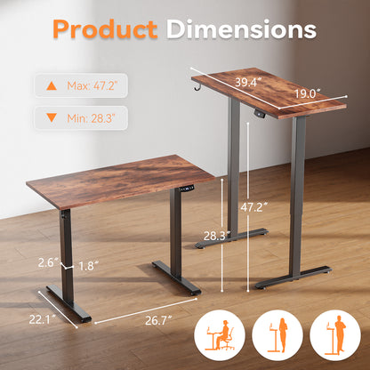 Electric Standing Desk, Sit to Stand Up Computer Desk with Hook, Height Adjustable Rustic Brown