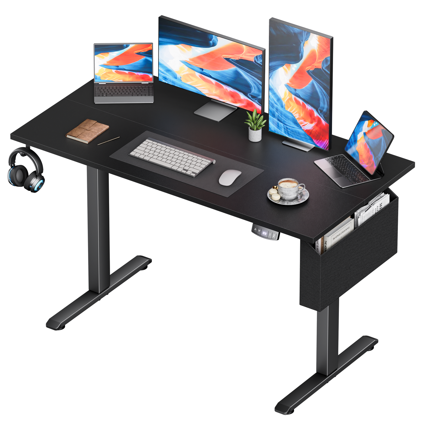 Electric Standing Desk, Sit to Stand Up Computer Desk with Storage Bag, Black