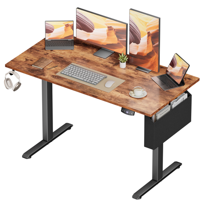Electric Standing Desk, Sit to Stand Up Computer Desk with Storage Bag, Rustic Brown